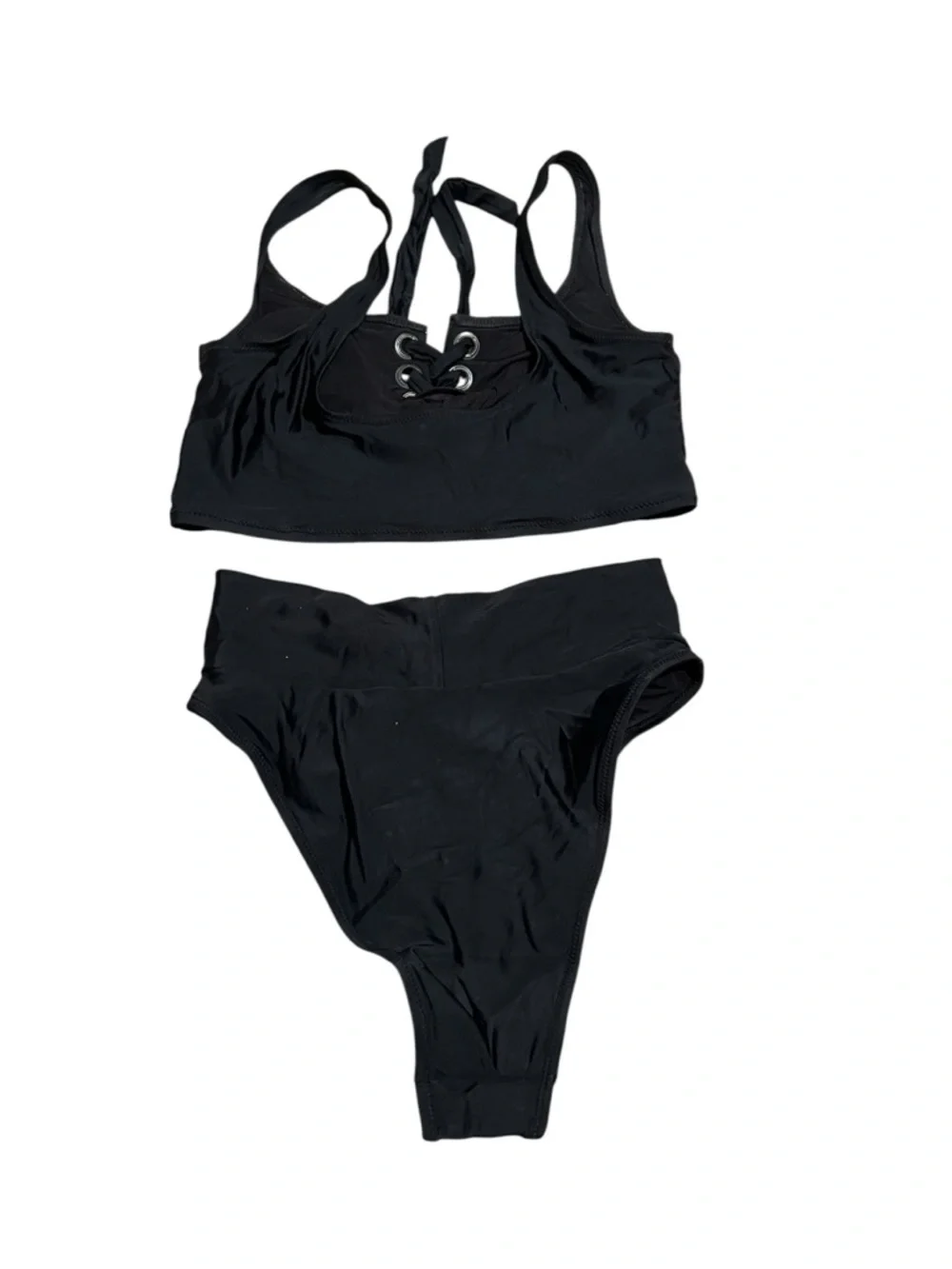 Aerie Womens Size Small Bikini Black Scoop Neck Lace Up High Waist Cheeky Bottom
